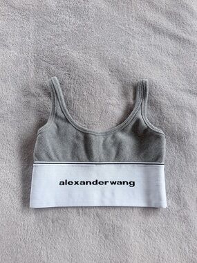 Alexander Wang Grey & White Logo Elastic Bralette Crop Tank Top Size S